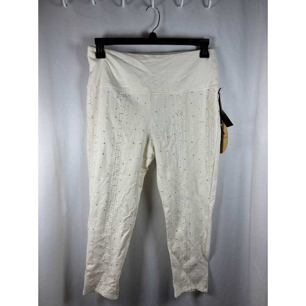 Athena Marie Womens Ivory Lace Sequin Embellished‎ Cropped Leggings XL New